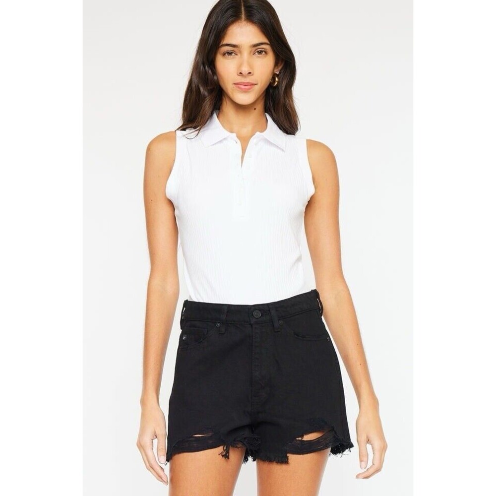 KanCan sz Large L NWT Estella‎ Ultra High Rise Mom Shorts Distressed Frayed Hem